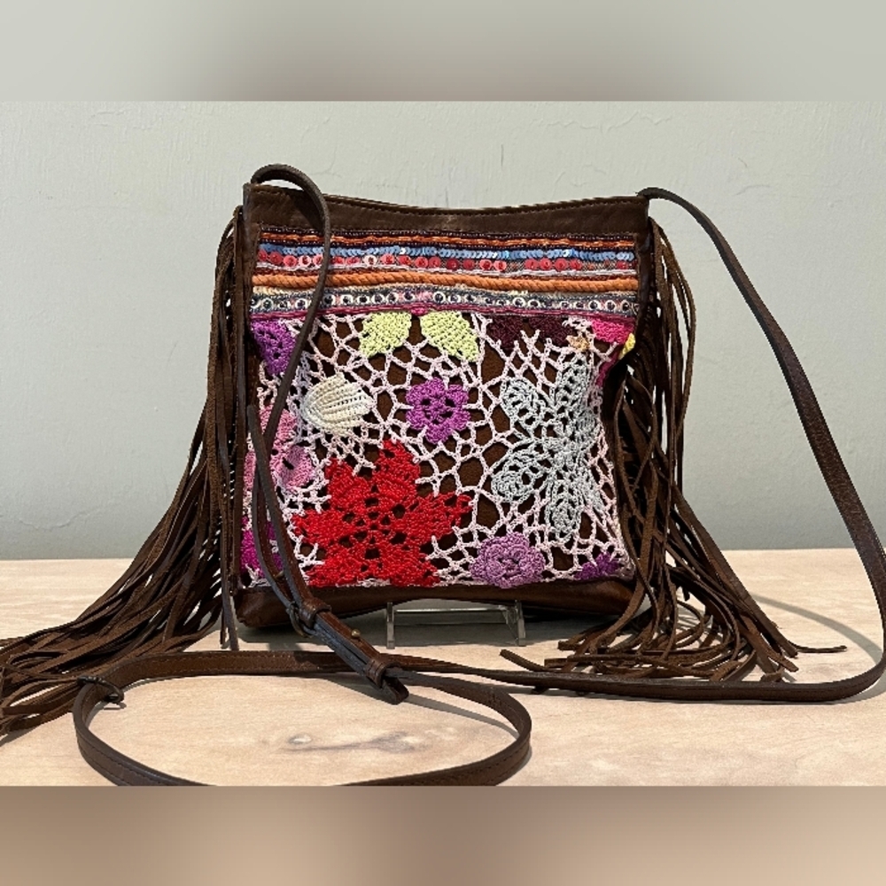 Streets Ahead‎ Crochet, Bead & Italian Leather Boho Crossbody Made…